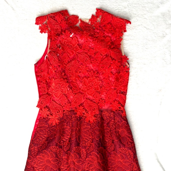 ML Monique Lhuiller Red Brocade Lorax and Lace Dress Sz 4 - Picture 8 of 11